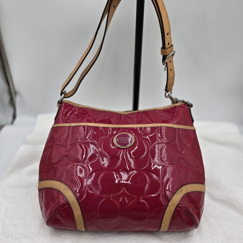 Coach Hot Pink Patent Leather Tote Bag Purse Embossed C Pattern #K1281-F20022